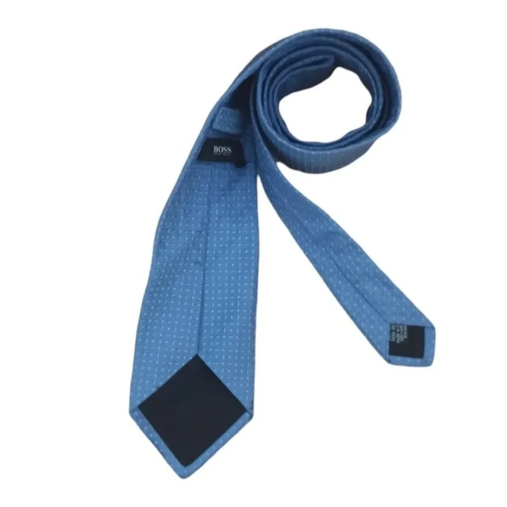 HUGO BOSS Blue Geometric Silk Tie ITALY 60